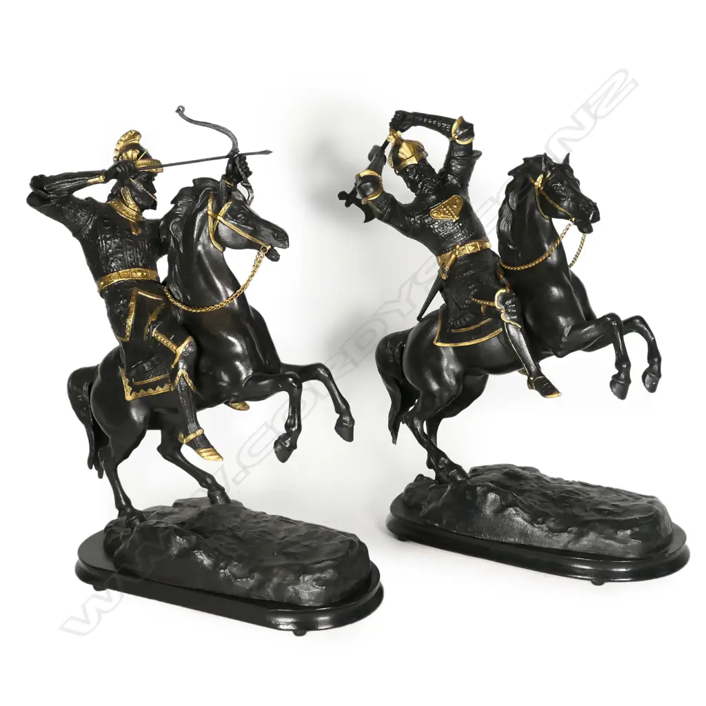 A pair of spelter equestrian figures of warriors Image 1++