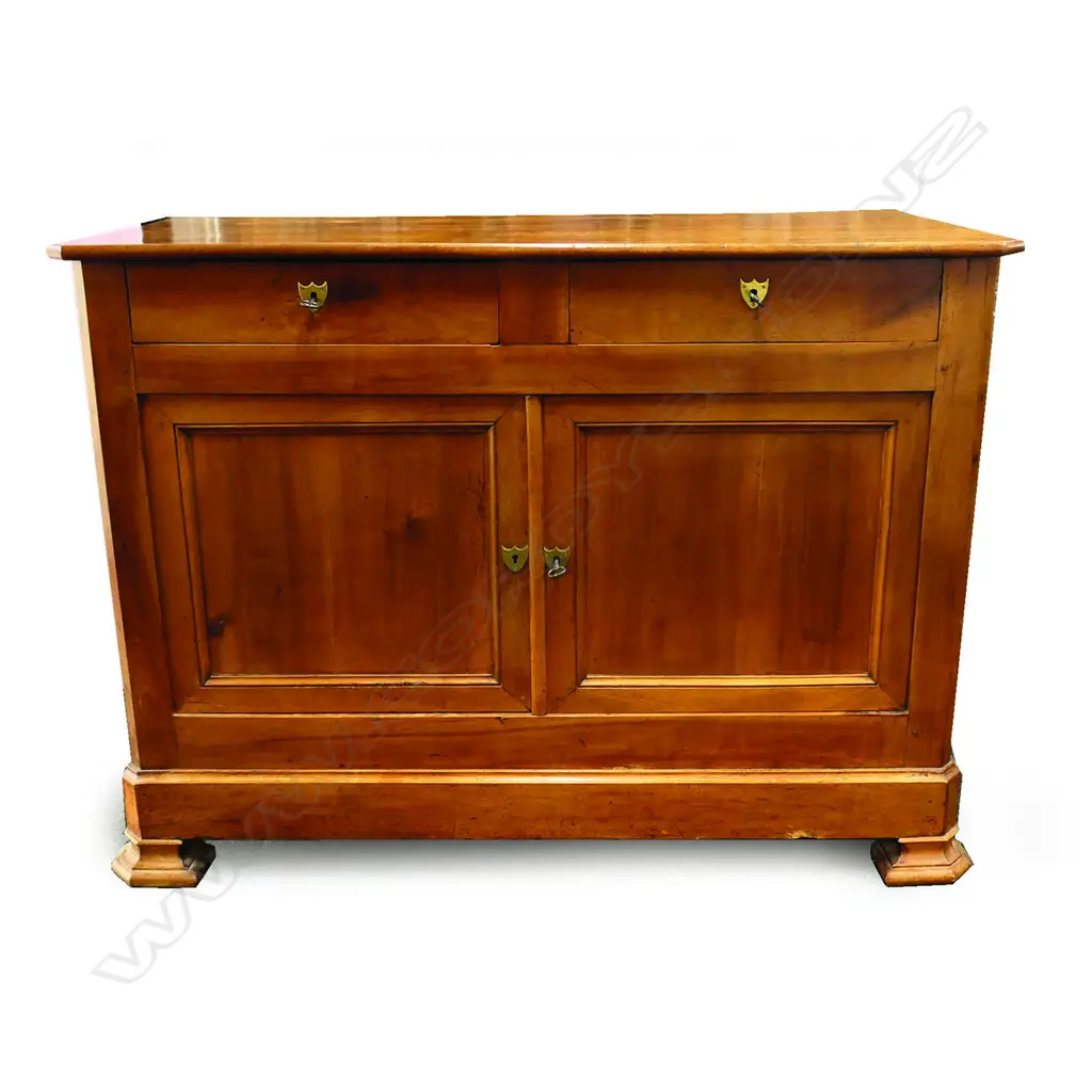 A small 19thC French provincial chestnut two-door sideboard of generous proportions Image 1++