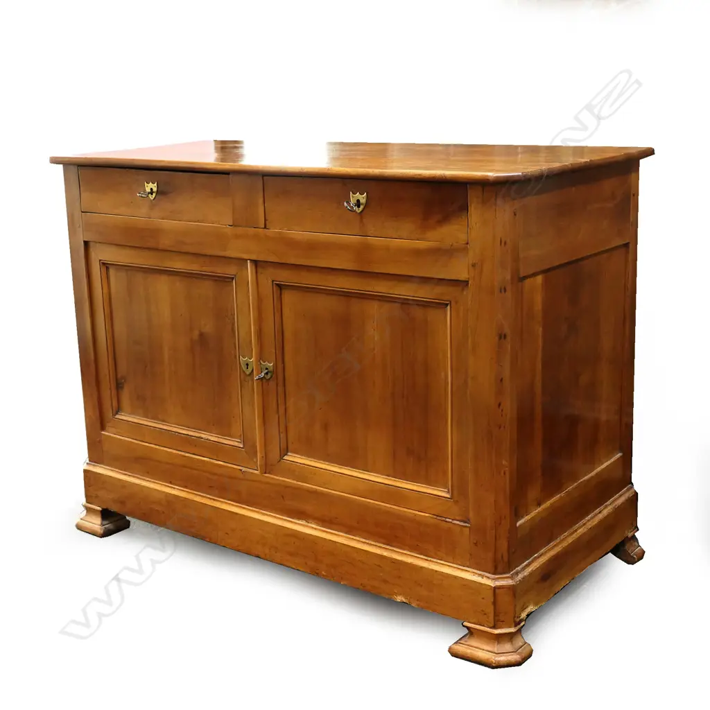 A small 19thC French provincial chestnut two-door sideboard of generous proportions Image 1++