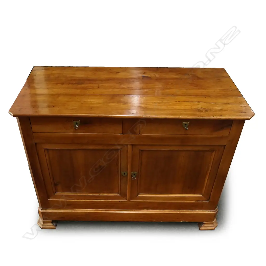 A small 19thC French provincial chestnut two-door sideboard of generous proportions Image 1++