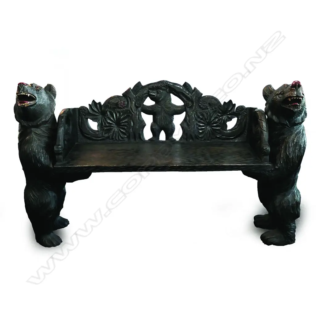 A vintage Black Forest style carved bear bench Image 1++