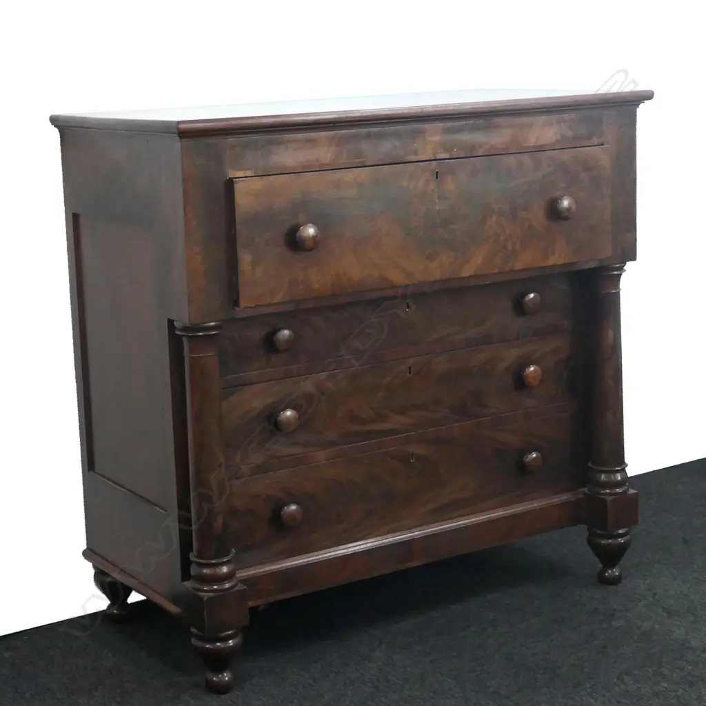A Victorian flame mahogany secretaire chest Image 1++