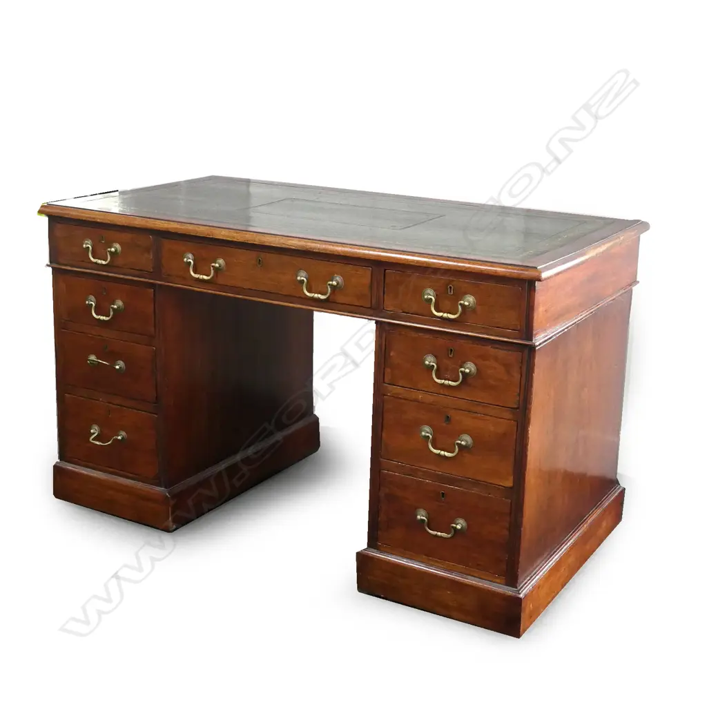 A Victorian mahogany twin pedestal flat top desk Image 1++