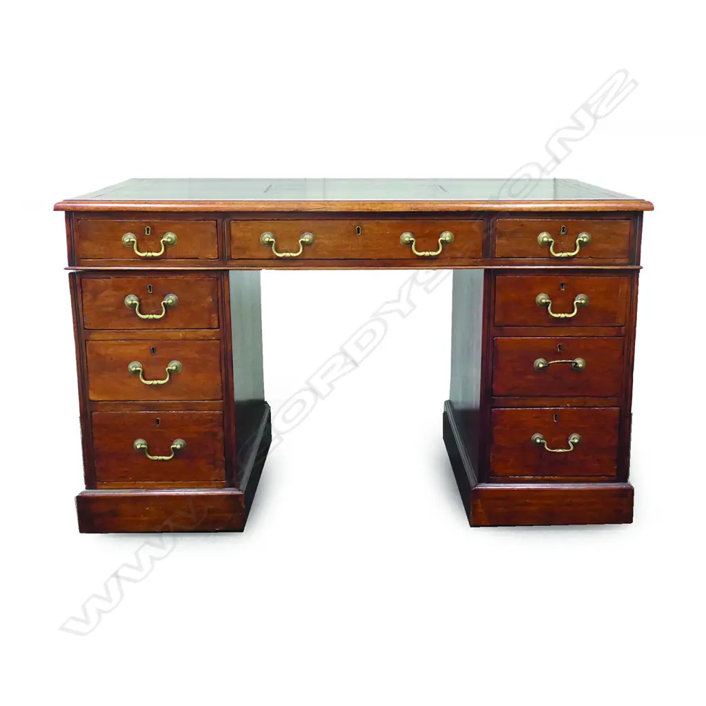 A Victorian mahogany twin pedestal flat top desk Image 1++