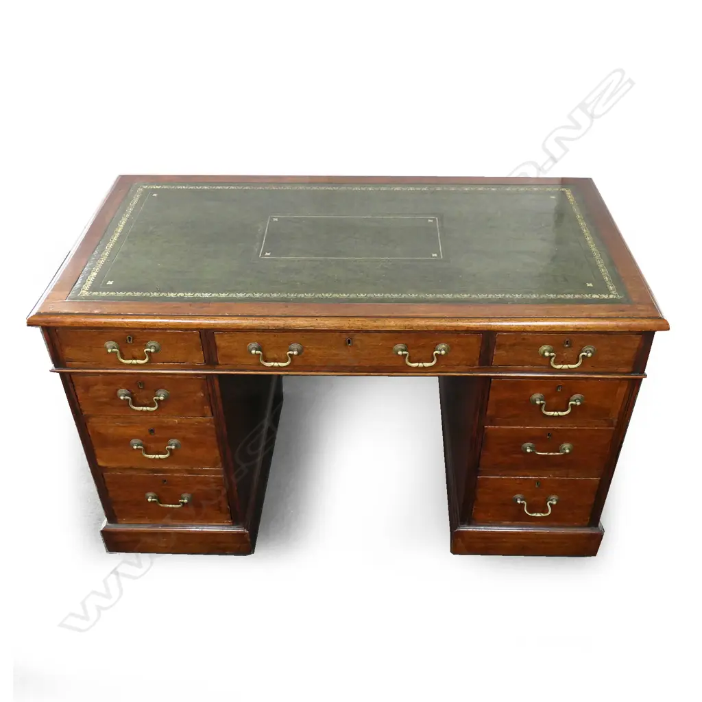 A Victorian mahogany twin pedestal flat top desk Image 1++