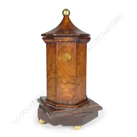 A 19thC elm octagonal pillar-box tea caddy