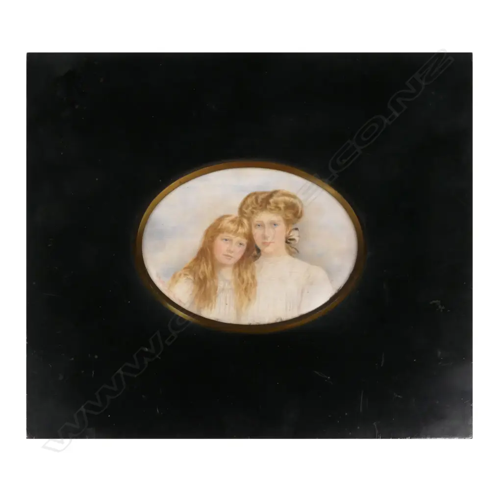 An early 20thC miniature portrait of mother and daughter Image 1++