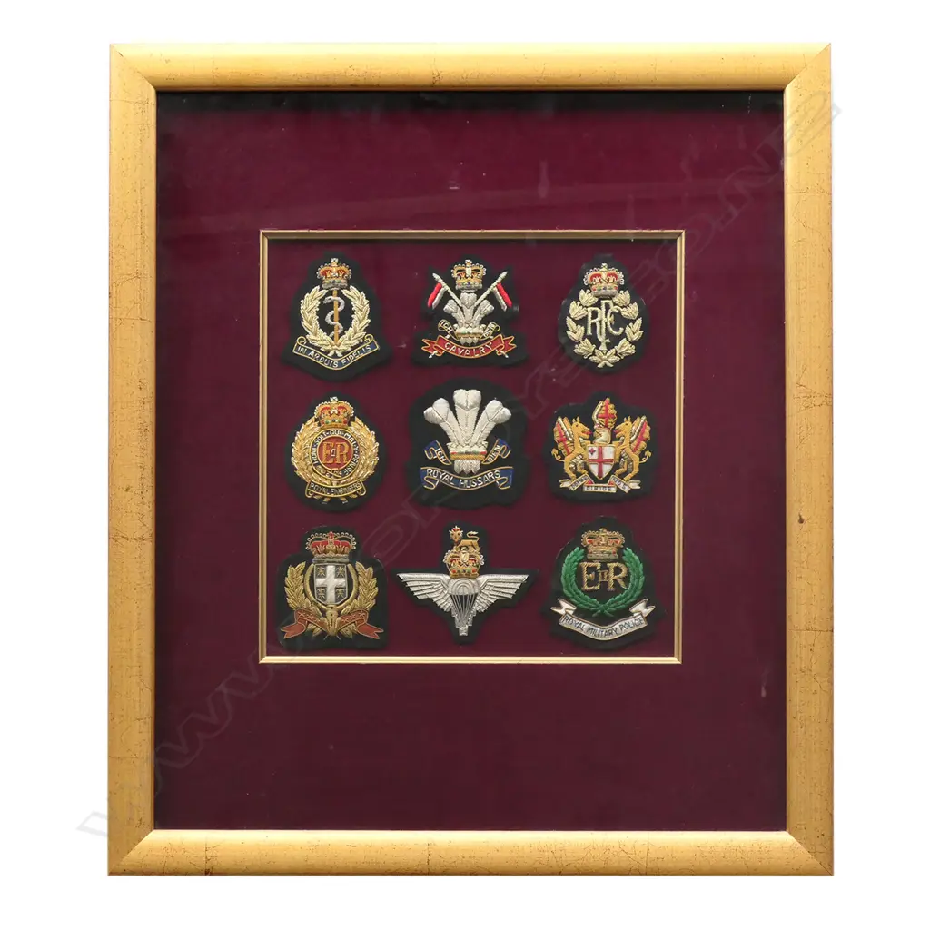 Nine bullion cloth badges of the RAMC; Royal Lancers; etc. Image 1++