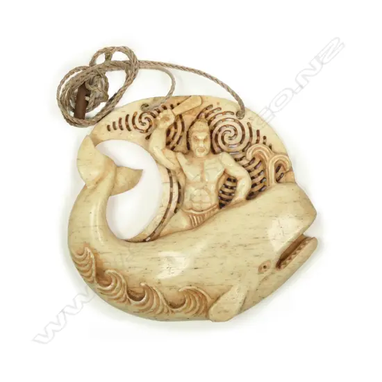 A large Maori carved whale bone pendant