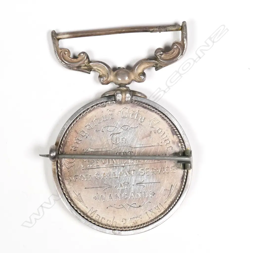 A rare 19thC NZ silver fireman's gallantry medal Image 1++