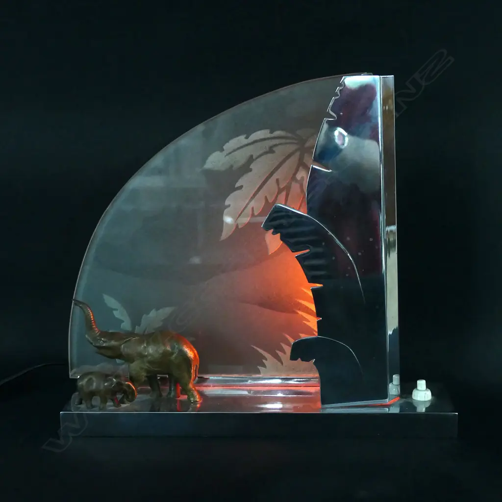 An Art Deco chrome and bronze elephant table lamp Image 1++