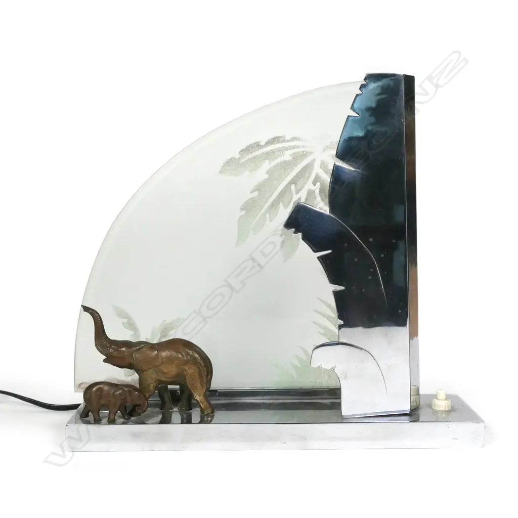 An Art Deco chrome and bronze elephant table lamp Image 1++