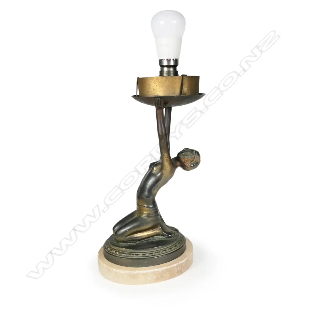 An Art Deco cold painted spelter figured lamp base Image 1++