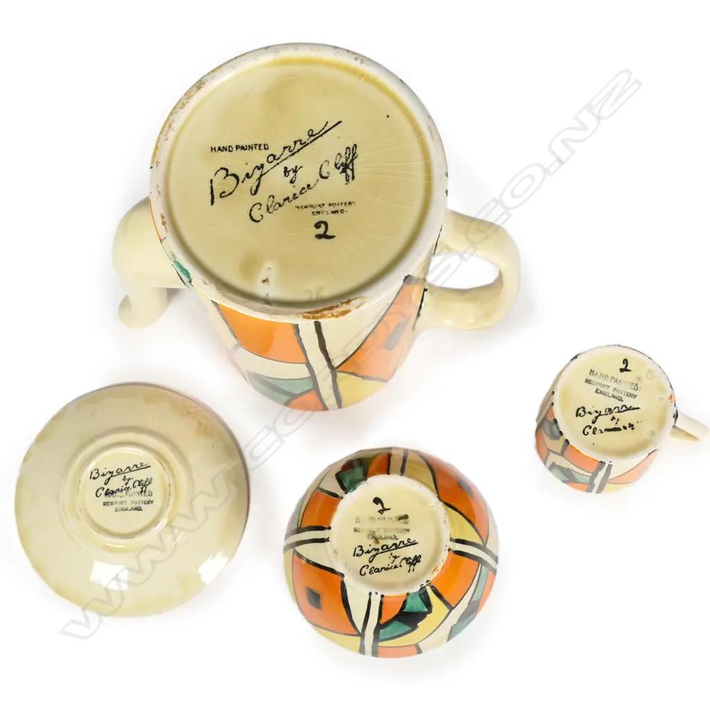 A c1930 Clarice Cliff Bizarre 'Diamonds' part coffee set Image 1++
