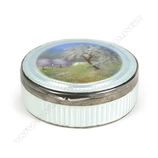 An early 20thC European silver guilloche enamel vanity box