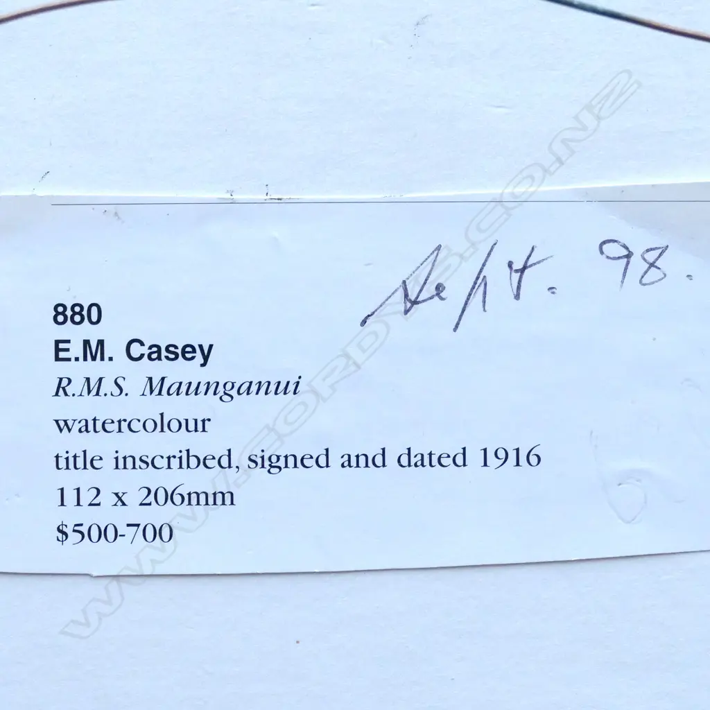 CATALOGUE CORRECTION: The artist is Cprl. Ernest Michael Casey NZEF (1889-1918) [rather than Ethel Marian Sumner Casey] Image 1++