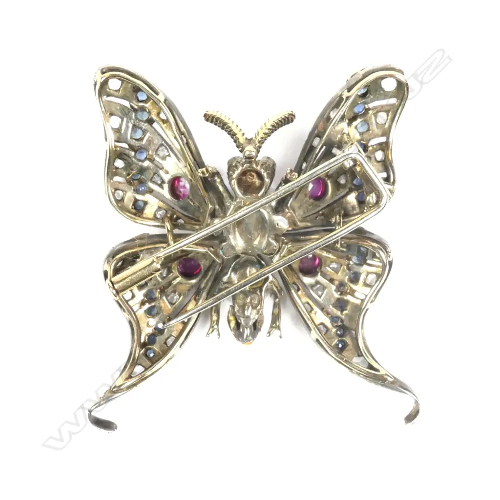 A Victorian 15ct yellow gold and silver gem set butterfly brooch Image 1++