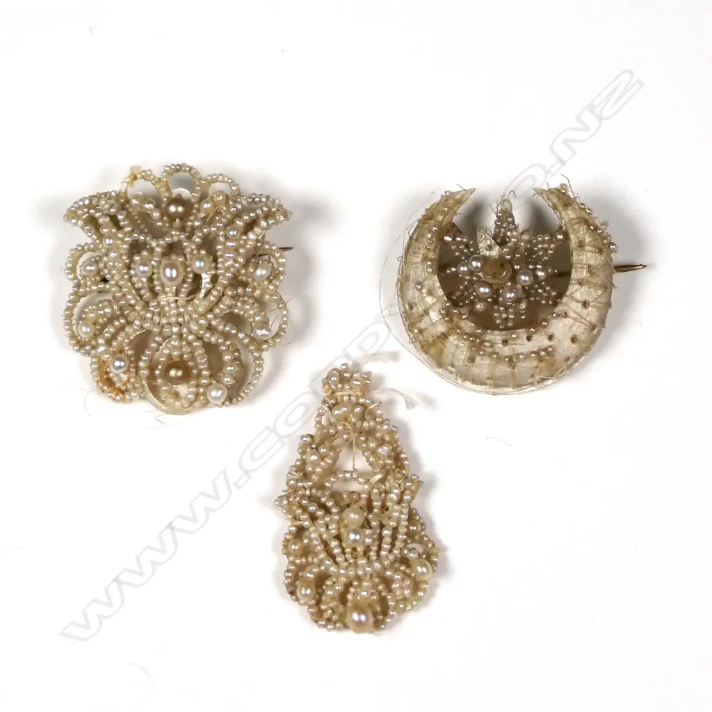 Three 19thC fancy pearl brooches Image 1++