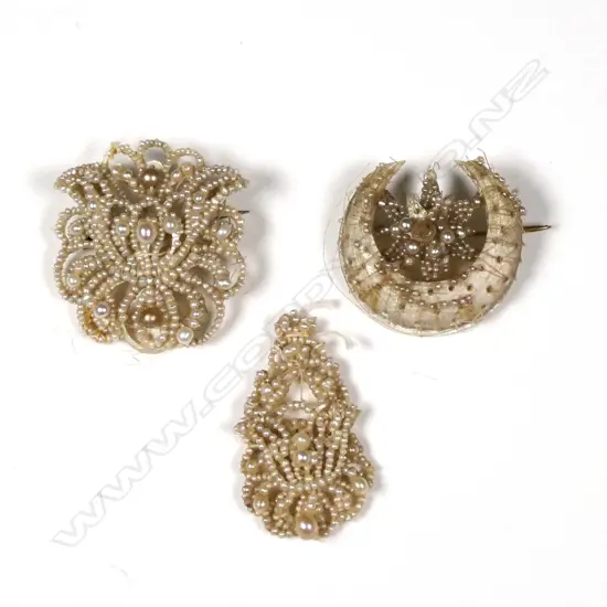 Three 19thC fancy pearl brooches
