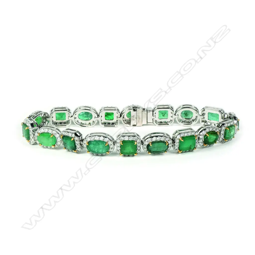 A platinum emerald and diamond bracelet Image 1++
