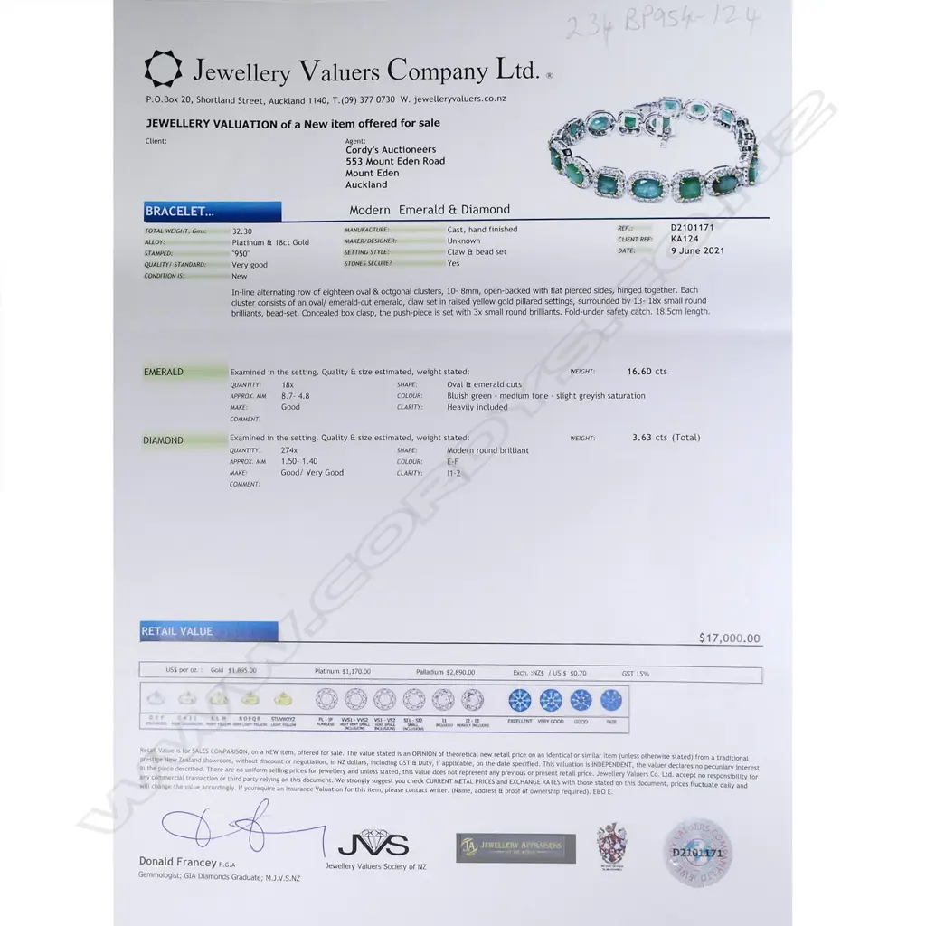 A platinum emerald and diamond bracelet Image 1++