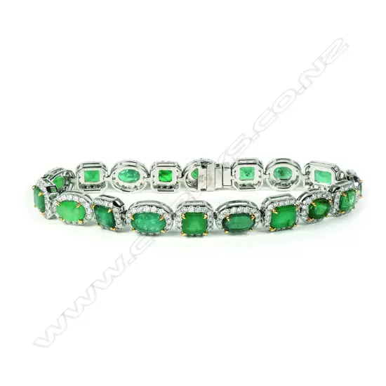 A platinum emerald and diamond bracelet