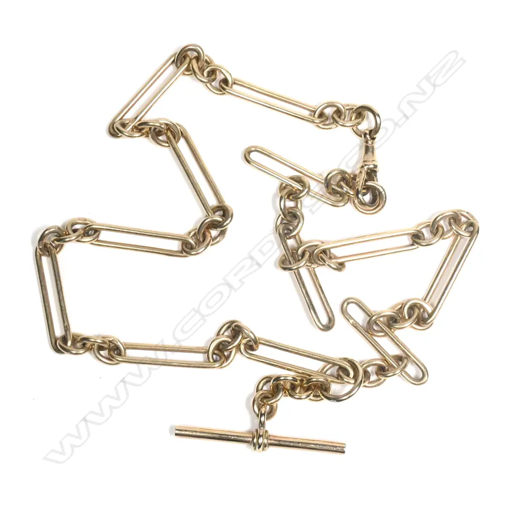 A 9ct yellow gold antique style rail link Albert chain Image 1++