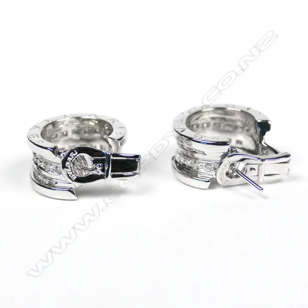 A pair of Bvlgari 18ct white gold and diamond earrings Image 1++