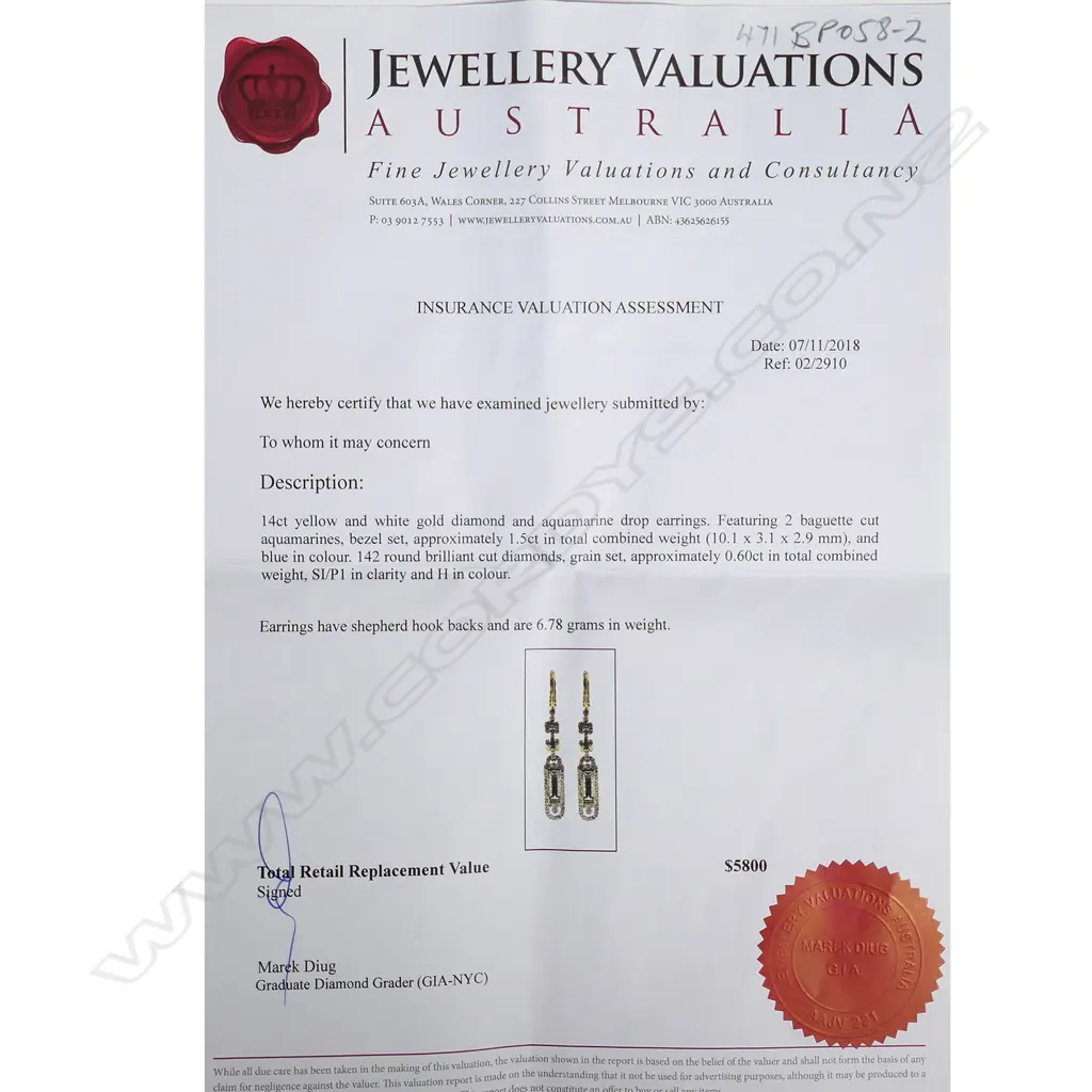 A pair of 14ct gold aquamarine and diamond drop earrings Image 1++