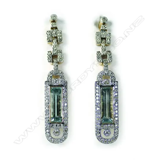 A pair of 14ct gold aquamarine and diamond drop earrings