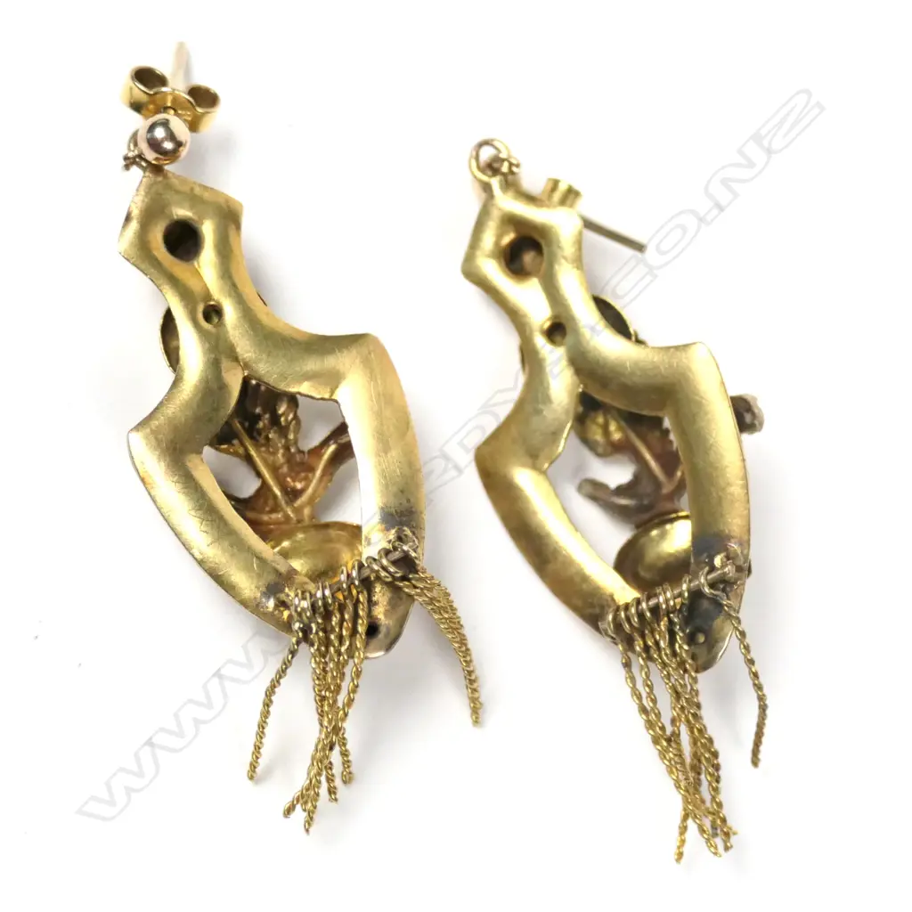 A pair of 19thc 18ct gilded yellow gold drop and tassel earrings Image 1++