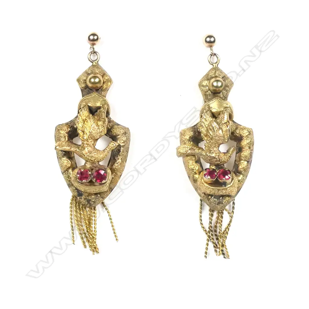A pair of 19thc 18ct gilded yellow gold drop and tassel earrings Image 1++