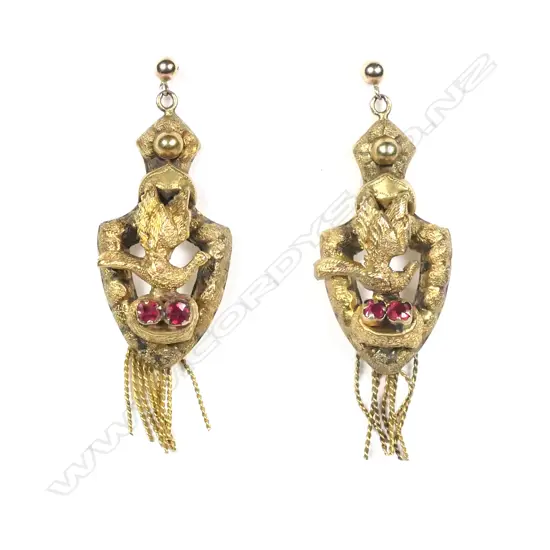 A pair of 19thc 18ct gilded yellow gold drop and tassel earrings
