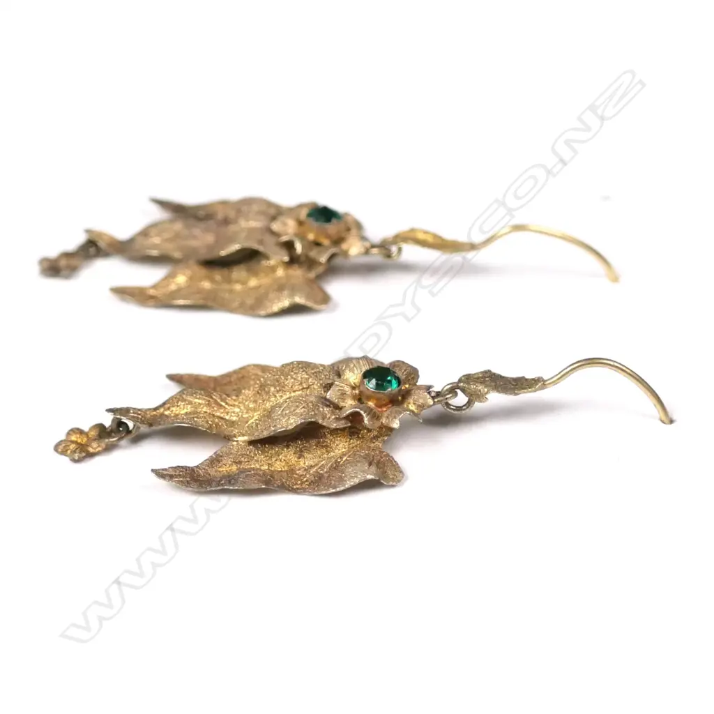 A pair of 19thC gilded gold leaf form drop earrings Image 1++