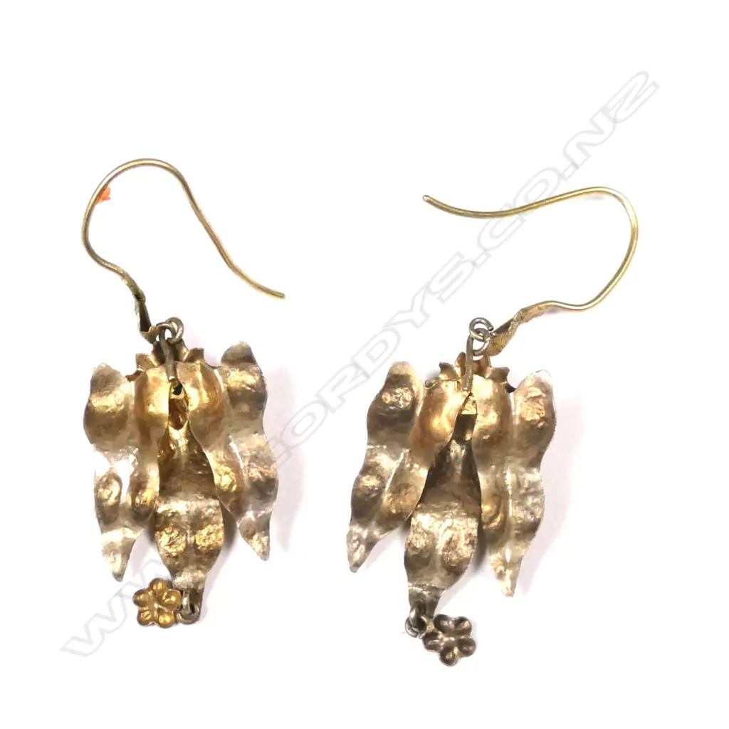 A pair of 19thC gilded gold leaf form drop earrings Image 1++