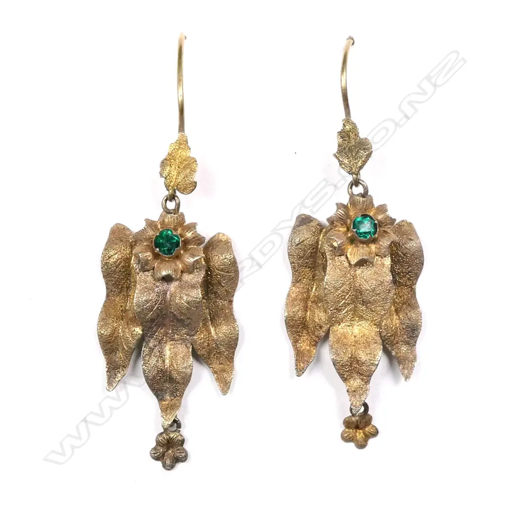 A pair of 19thC gilded gold leaf form drop earrings Image 1++