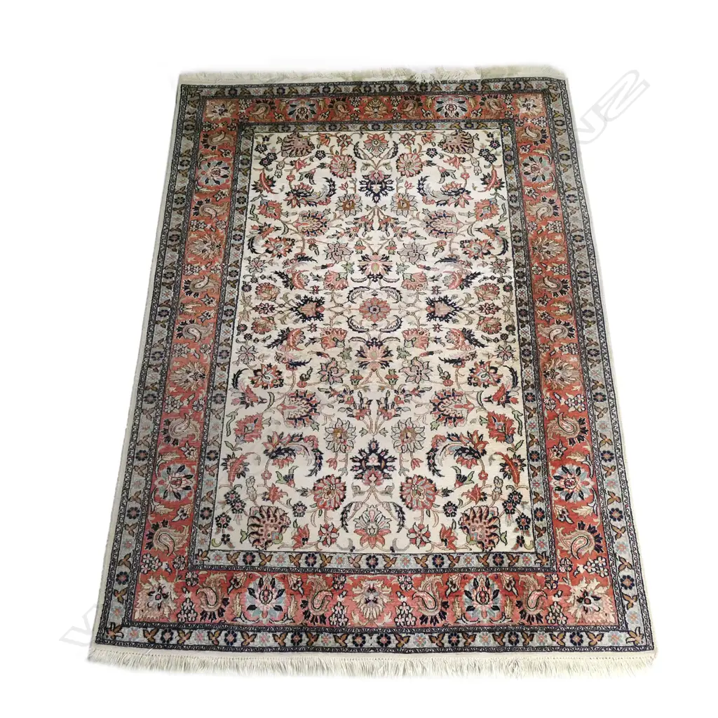 A Kashmir hand knotted silk-on-cotton rug Image 1++