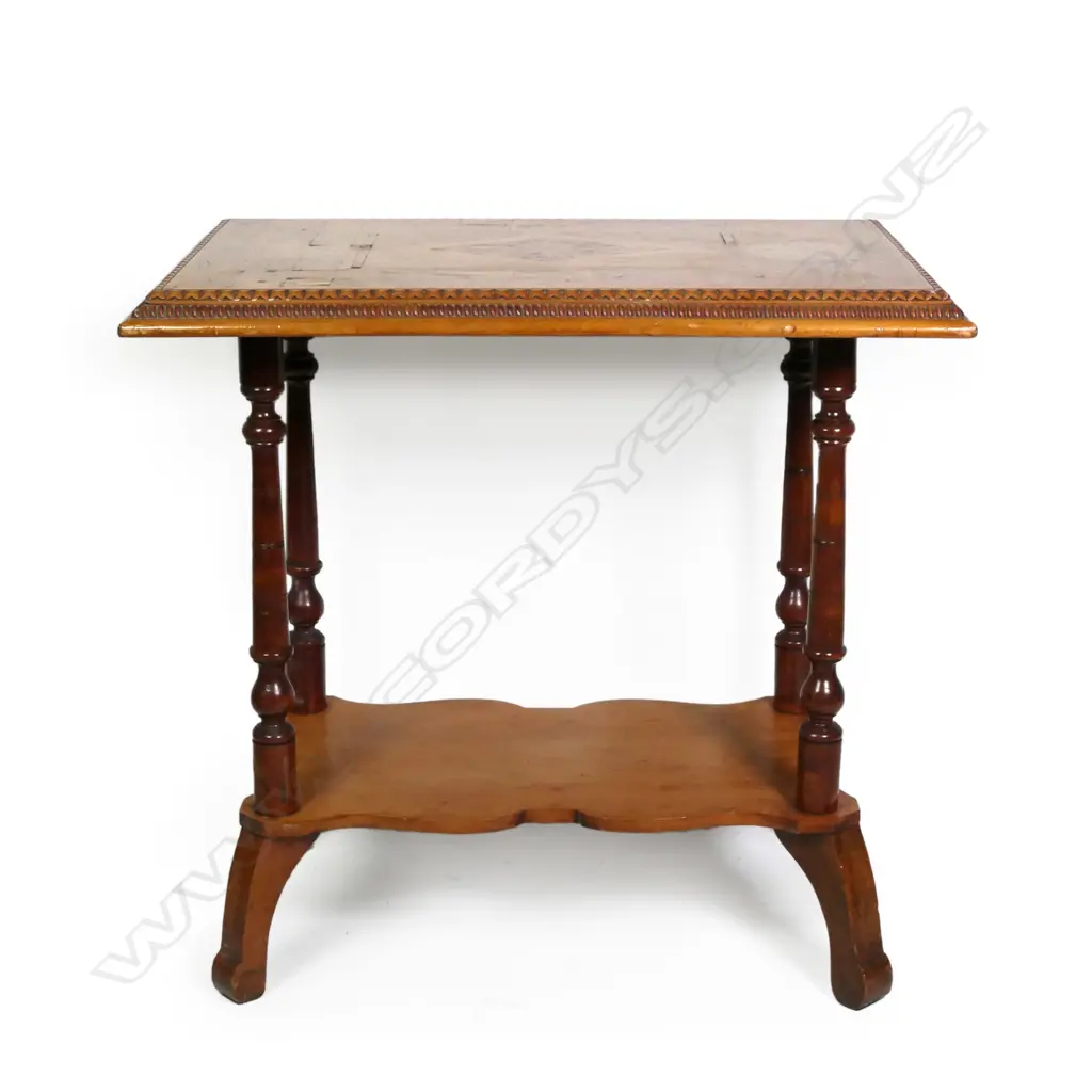 A New Zealand colonial inlaid woods display table Image 1++