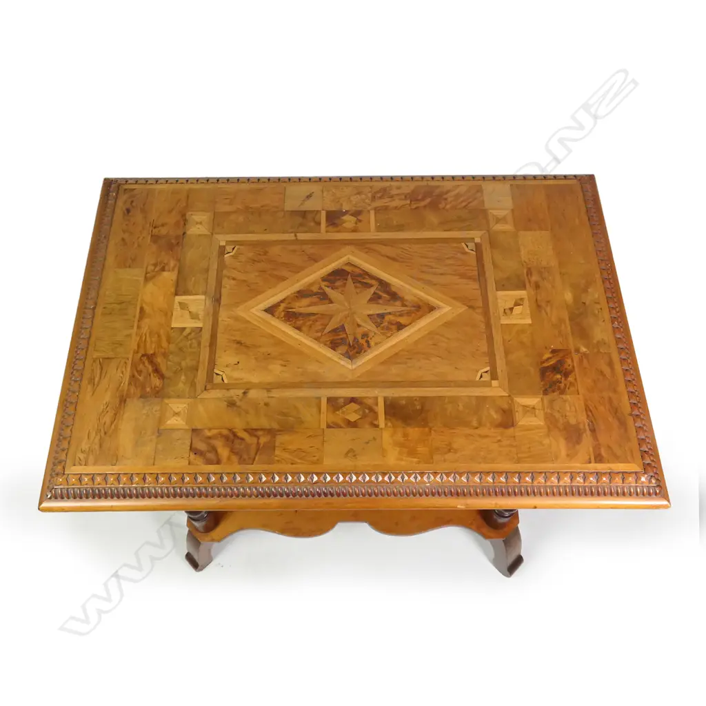 A New Zealand colonial inlaid woods display table Image 1++