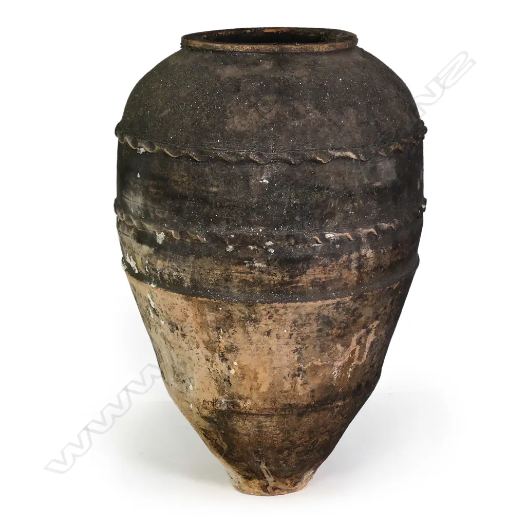 An old European terracotta tall olive oil storage jar Image 1++