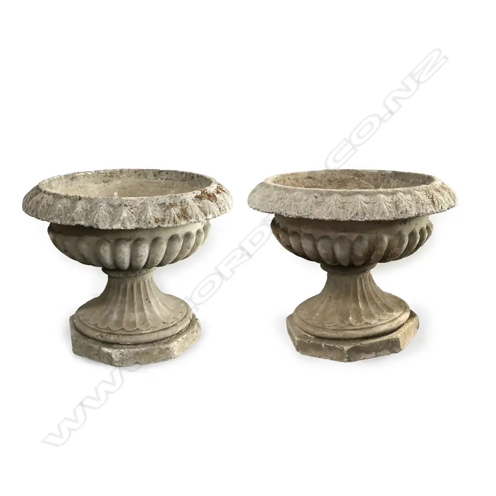 A pair of decorative concrete garden urns Image 1++