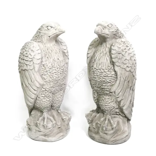 A pair of fine concrete garden/entrance standing eagles