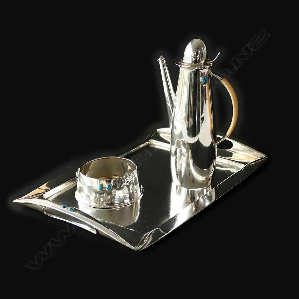 A rare Archibald Knox three-piece Cymric silver coffee service for Liberty & Co. Image 1++