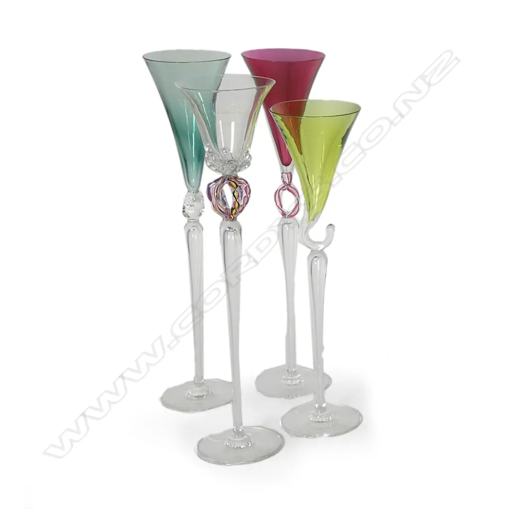 A harlequin set of four Val St. Lambert long stemmed wine glasses Image 1++