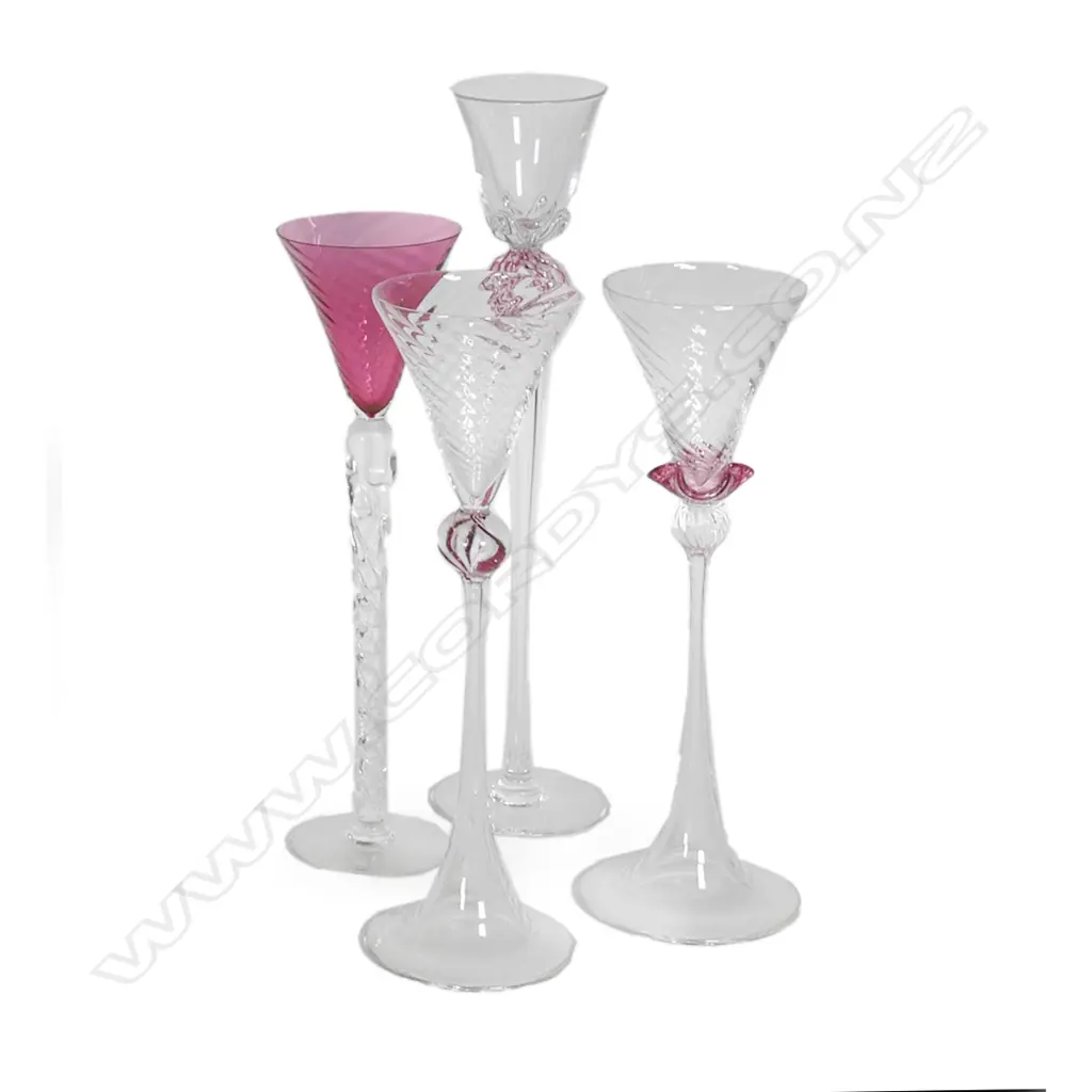 A harlequin set of four Val St. Lambert long stemmed wine glasses Image 1++