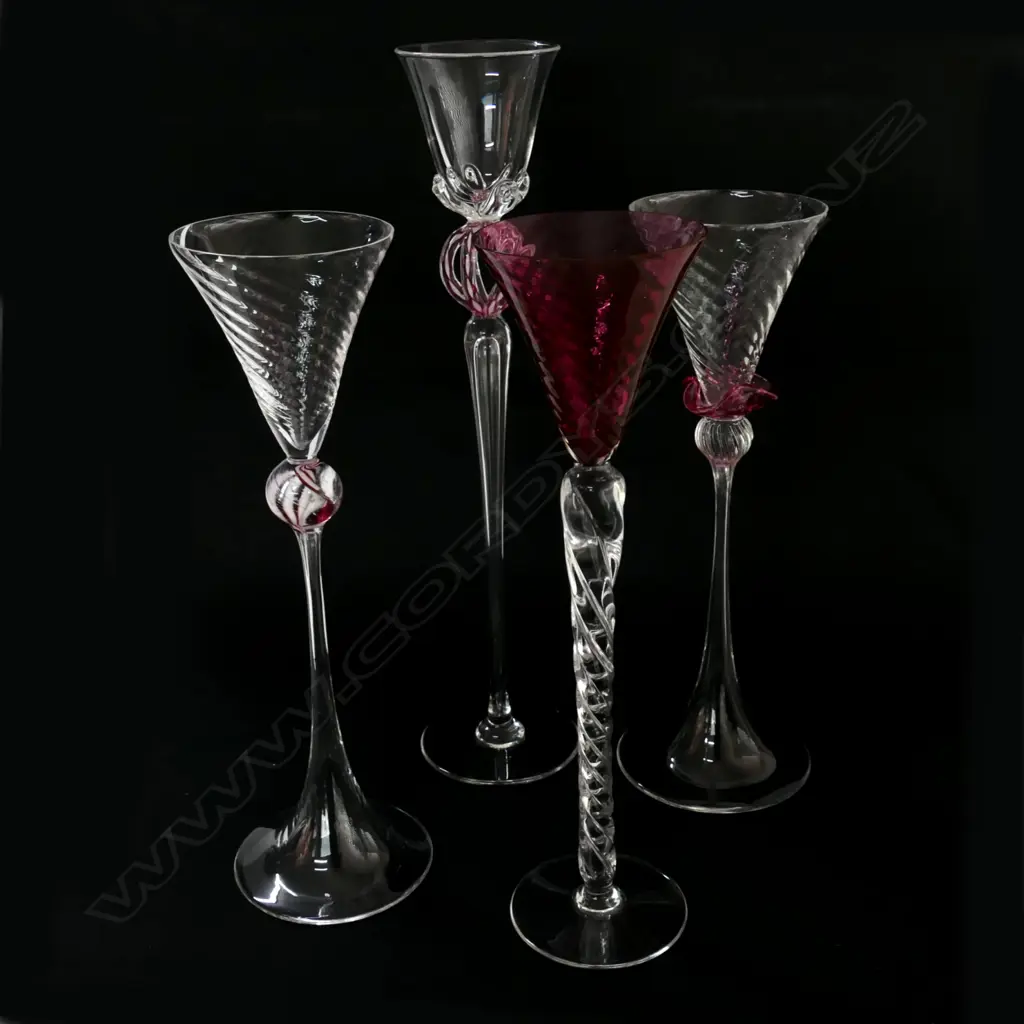 A harlequin set of four Val St. Lambert long stemmed wine glasses Image 1++