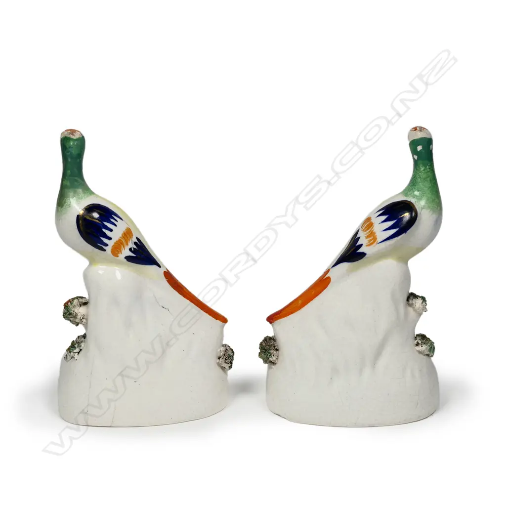 A pair of uncommon Victorian Staffordshire bird pen stands Image 1++