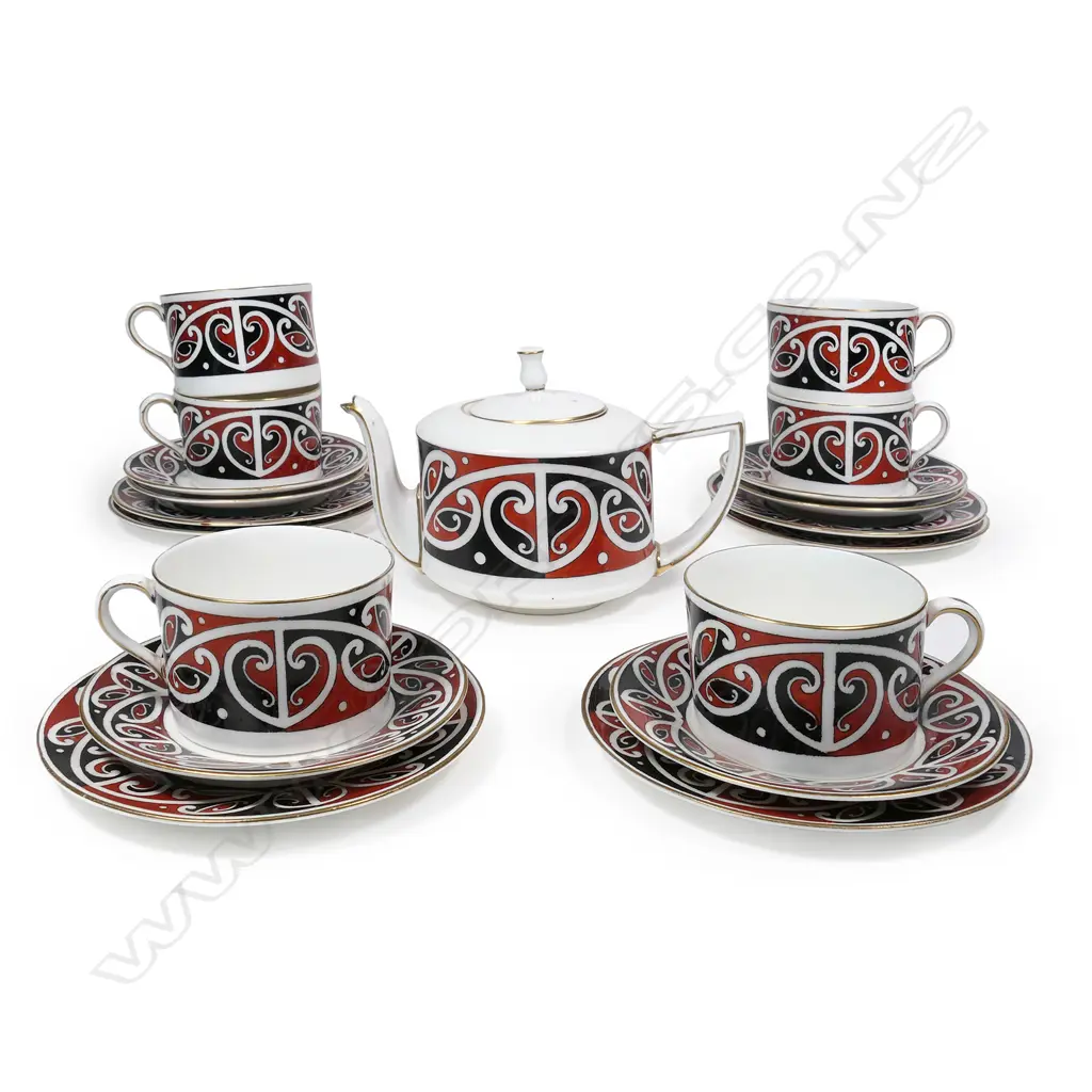 A Royal Doulton 'Maori Arts' six-person porcelain coffee service Image 1++