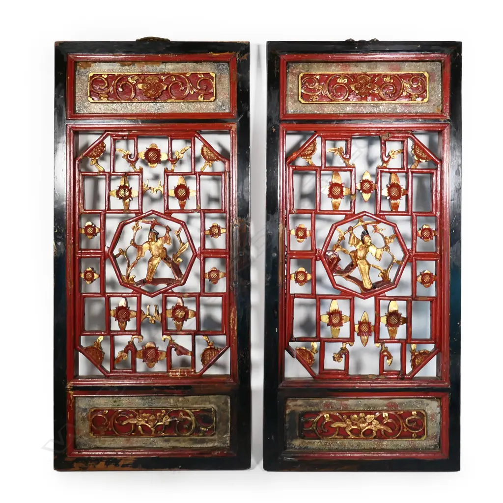 A pair of Chinese gilded and lacquered panels Image 1++