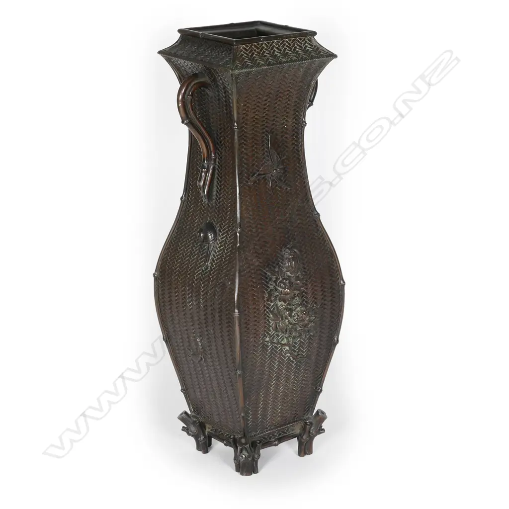 A Japanese Meiji period vase modelled as an ikebana basket Image 1++